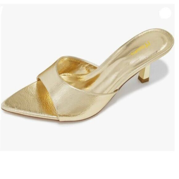 Milooey Shoes Shoes - Milooey shoes Women's  Kitten Heel Mules Open Pointed Toe Slide Sandals  Gold